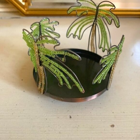 Pier 1 Beaded Palm Tree Candle Copper Toned Holder VINTAGE - Picture 1 of 3